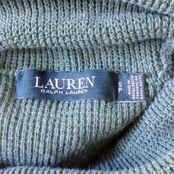 Lauren Ralph Lauren Waffle Knit Top Green Womens Size Small Cowl Neck Curved Hem - Picture 5 of 7